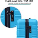 Detail van een ingebouwd blauw TSA-cijferslot op een koffer.