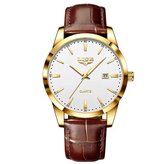 Lige - Montre de Luxe pour homme - Montre-bracelet - Homme - Cadeau - Coffret cadeau - Homme - Or Wit - Bracelet cuir marron