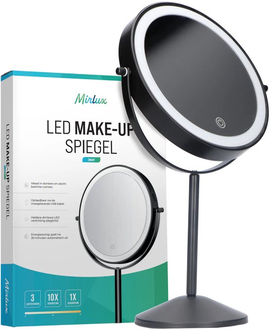 Mirlux Make-up Spiegel met LED (10x, oplaadbaar)