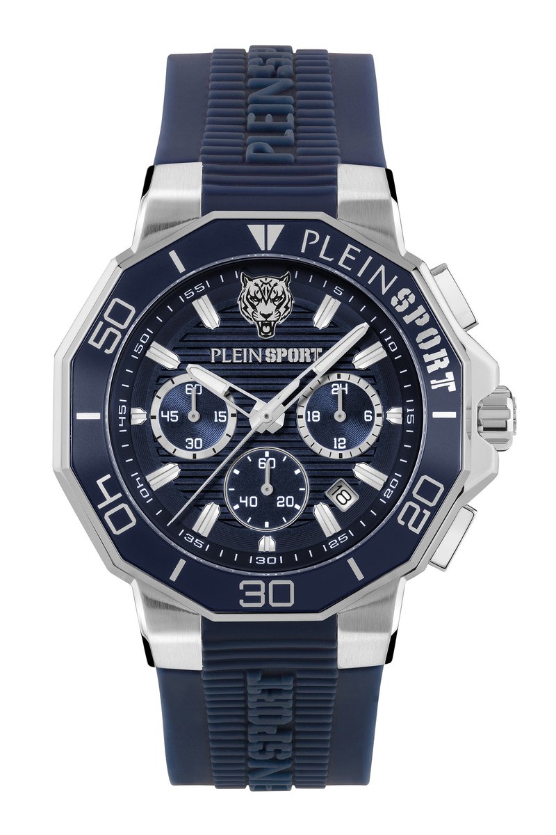 Plein Sport Titan Quartz Chronograaf Horloge Blauw Case: 100% Stainless Steel | Armband: 100% Silicone 46 PSAGA0125, PSAGA0225, PSAGA0325