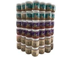 Voedzame Vogelpindakaas 36x | 12x Klassiek + 12x Bosbessen + 12x Klassiek Appel | Universele Plastic Potjes