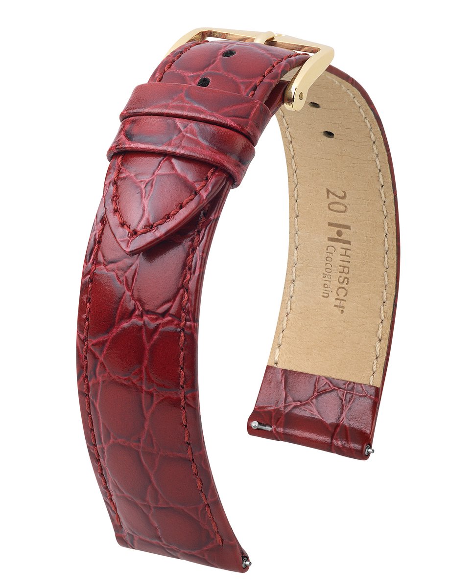 Hirsh Horlogeband Crocograin Wijnrood - Leer - 14mm