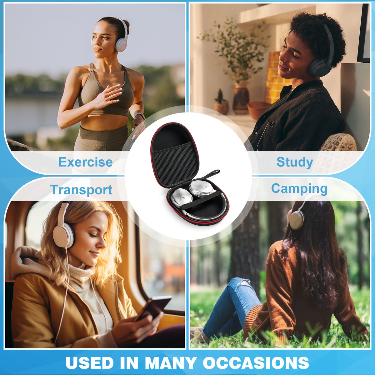 Hoofdtelefoontas, over-ear, soft voor JBL Tune 510BT/720 BT/770 NC/520 BT/ Soundcore Q20i/Q30/Sony WH-CH520/510/720/710, ultradunne reis- hoofdtelefoonhoes, case, bescherming, draagbaar, universeel