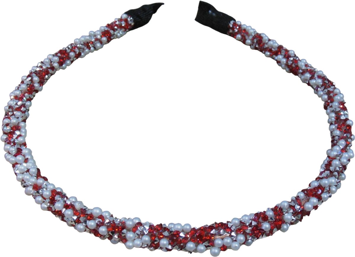 Diadeem met parels en strass rood