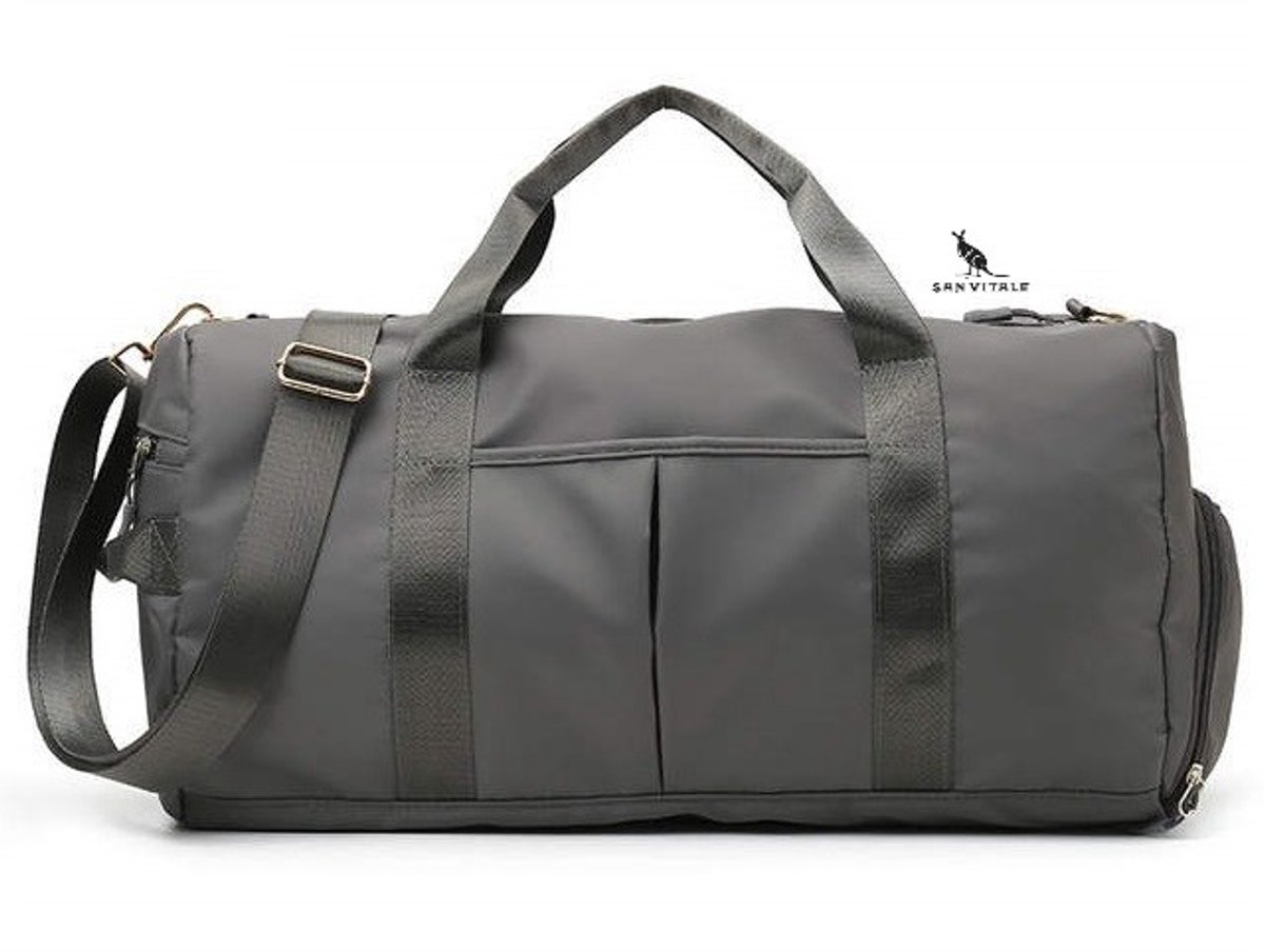 San Vitale® - Medium Sporttas - Weekendtas - Yoga tas - Schooltas - Voetbal Tas - Voetbaltas met Bodemvak - Reis tas - incl. Schoenen vak - 20L - Weekender - Hand bagage - Grijs