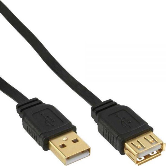 USB naar USB platte verlengkabel - USB2.0 - tot 1A / zwart - 5 meter | bol