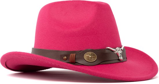 KIMU Cowboyhoed Roze Kinderen Stier - Cowboy Western Hoed Stierenkop Meisje Candy - Cowgirl Zilveren Bull Carnaval