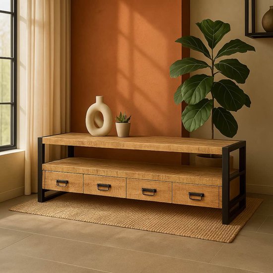 Mangoe Meubels - Tv-meubel Britt - Luxe tv-meubel - 2 lades: 120x45x60 cm - Gemaakt van Hout - Mangohout