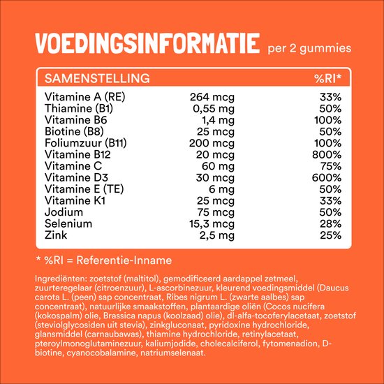 Yummygums • MULTI gummies • Suikervrij • Multivitaminen met vitamine D • 60 gummies