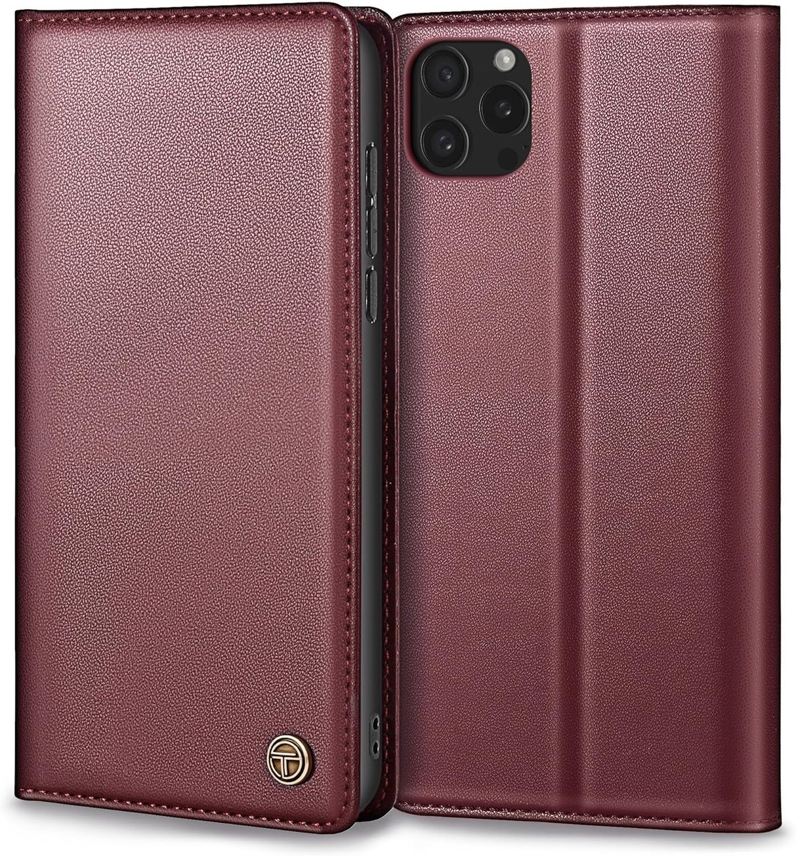 Zandarix Geschikt voor Apple iPhone 15 Pro - Premium Lederen Hoes - Portemonneehoesje - Inklapbaar - Standfunctie - Book Case Hoesje - Wijnrood