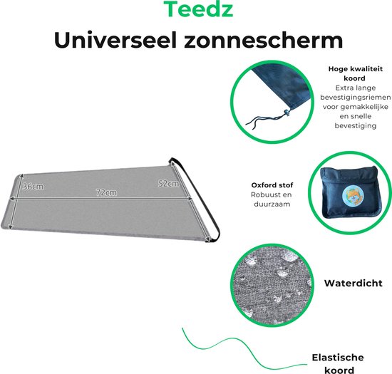 Universeel zonnescherm voor kinderwagens - Waterdicht - Extra UV-Bescherming - Teedz - Zonnekap - Zonbescherming - Regen - Wind - Teedz van Universeel — afbeelding 2