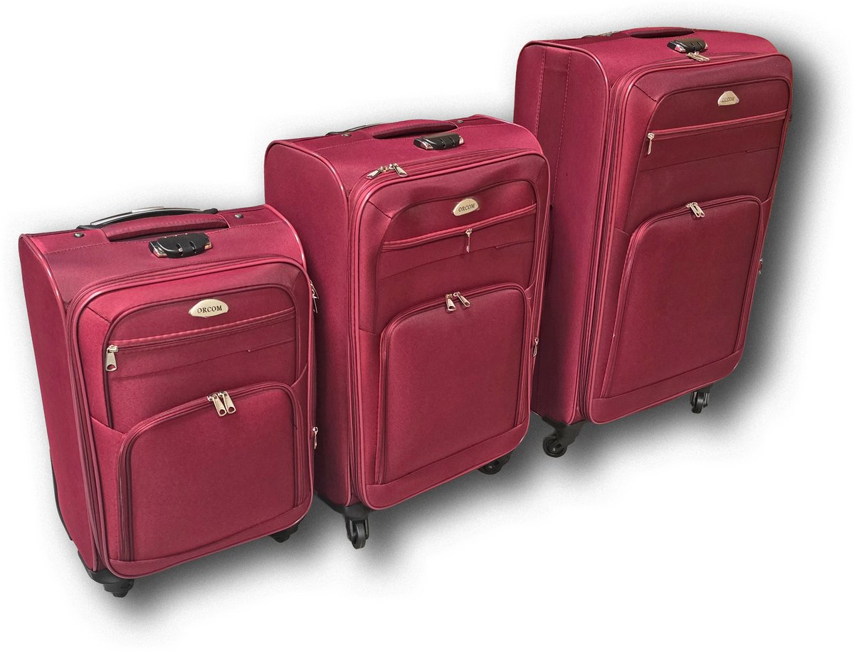 Tobeyz 3 Delige Roze Kofferset - 3 Delige Trolleyset - Handbagagekoffer met slot - Bordeaux Bagageset - Handbagage en Grote Koffer - Verplaatsbaar op 4 Wielen - Stevig Stof - Lichtgewicht