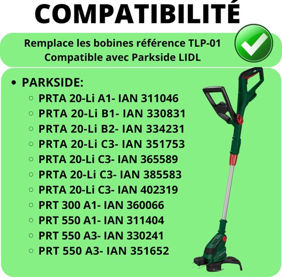 Spoel van draadtrimmer vervangingsdraad TLP-01 geschikt voor Parkside Lidl bosmaaier PRTA 20-Li A1 B2 C3 PRT 550 A1 A3 Ø 1,65 mm lengte 2x4 m - Set van 4 spoelen van EzyWheels — afbeelding 2