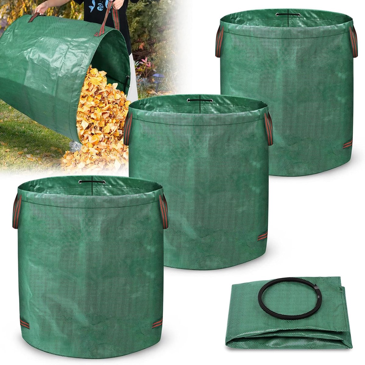 Aufun Tuinafvalzak - 3 Stuks 272L Tuinzak - Bladzak Tuinafvalzakken Dtaand - 150 g/m² Dubbele Bodem- voor Bladeren en Groensnijden