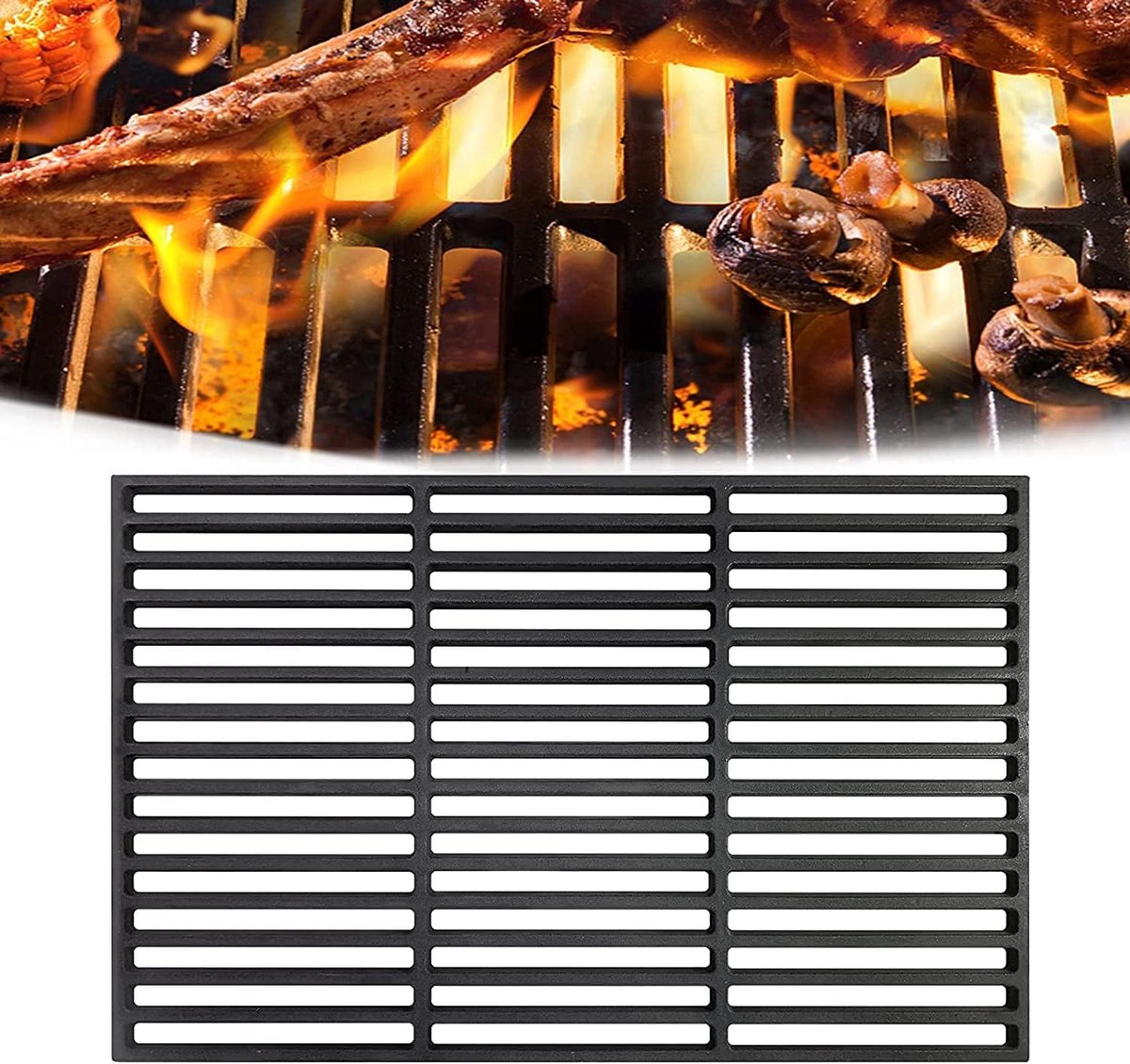 NAIZY Grillrooster Gietijzer 54x34cm Gietijzeren rooster Grillplaat Vierkante grillroosters Grillrooster Grillreserveonderdelen Gietijzeren ovenrooster Open haardrooster Grillrooster voor BBQ, houtskoolgrill, gasgrill
