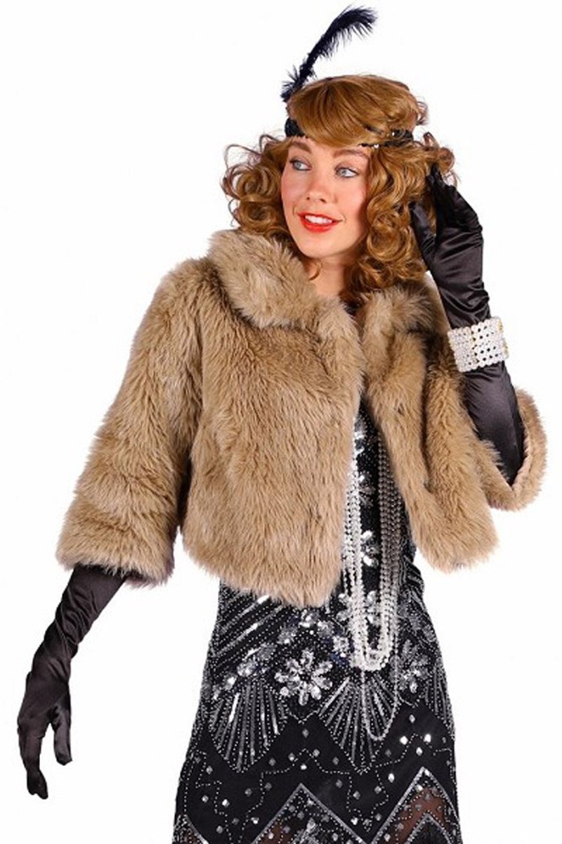 20's Charleston Faux Bontjasje - Zwart - Maat XS