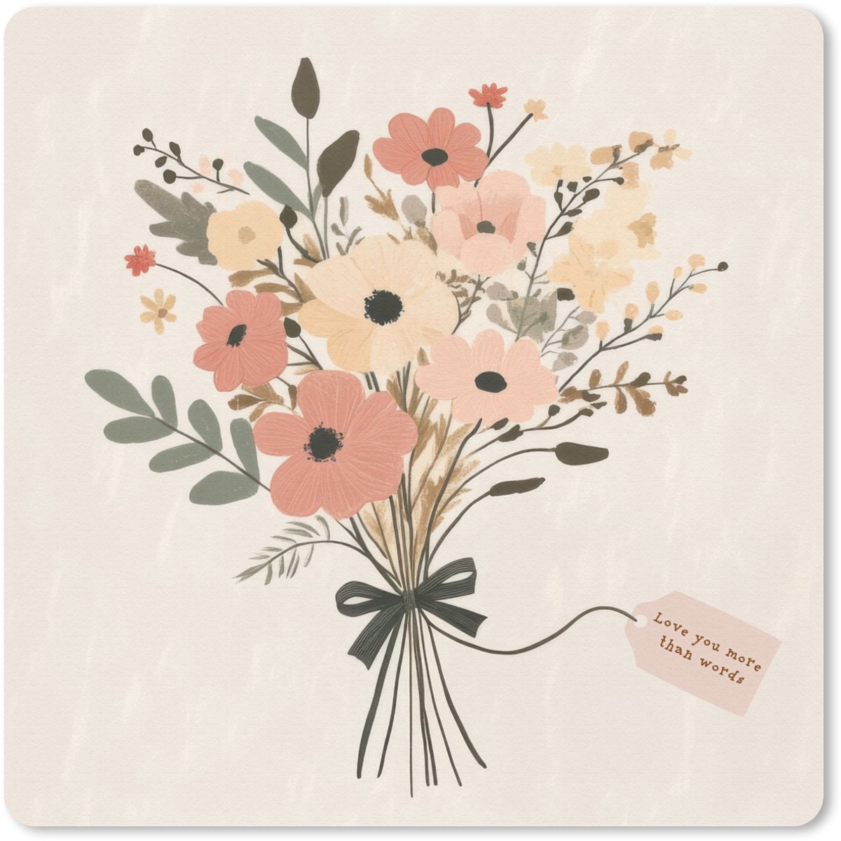 Muismat 30x30 cm - Mousepad Bloemen - Quote - Beige - Lint - Muismatten