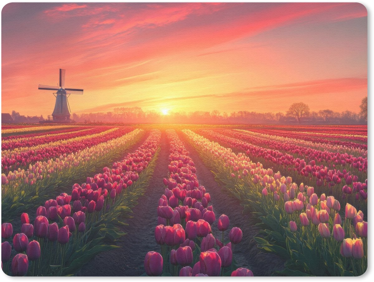 Muismat 23x19 cm - Mousepad Windmolen - Zonsondergang - Landschap - Muismatten