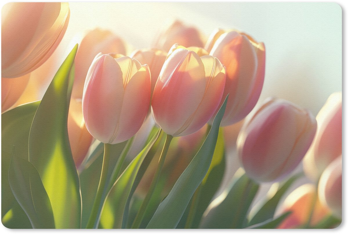Muismat 27x18 cm - Mousepad Tulpen - Roze - Zonnestralen - Muismatten