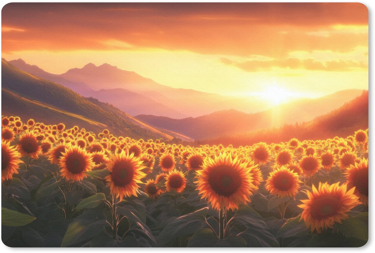 Muismat 27x18 cm - Mousepad Zonnebloemen - Zonsondergang - Landschap - Muismatten