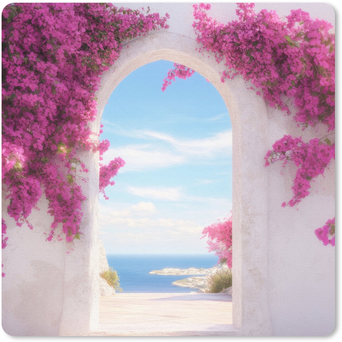 Muismat 30x30 cm - Mousepad Zee - Roze - Bloemen - Poort - Muismatten