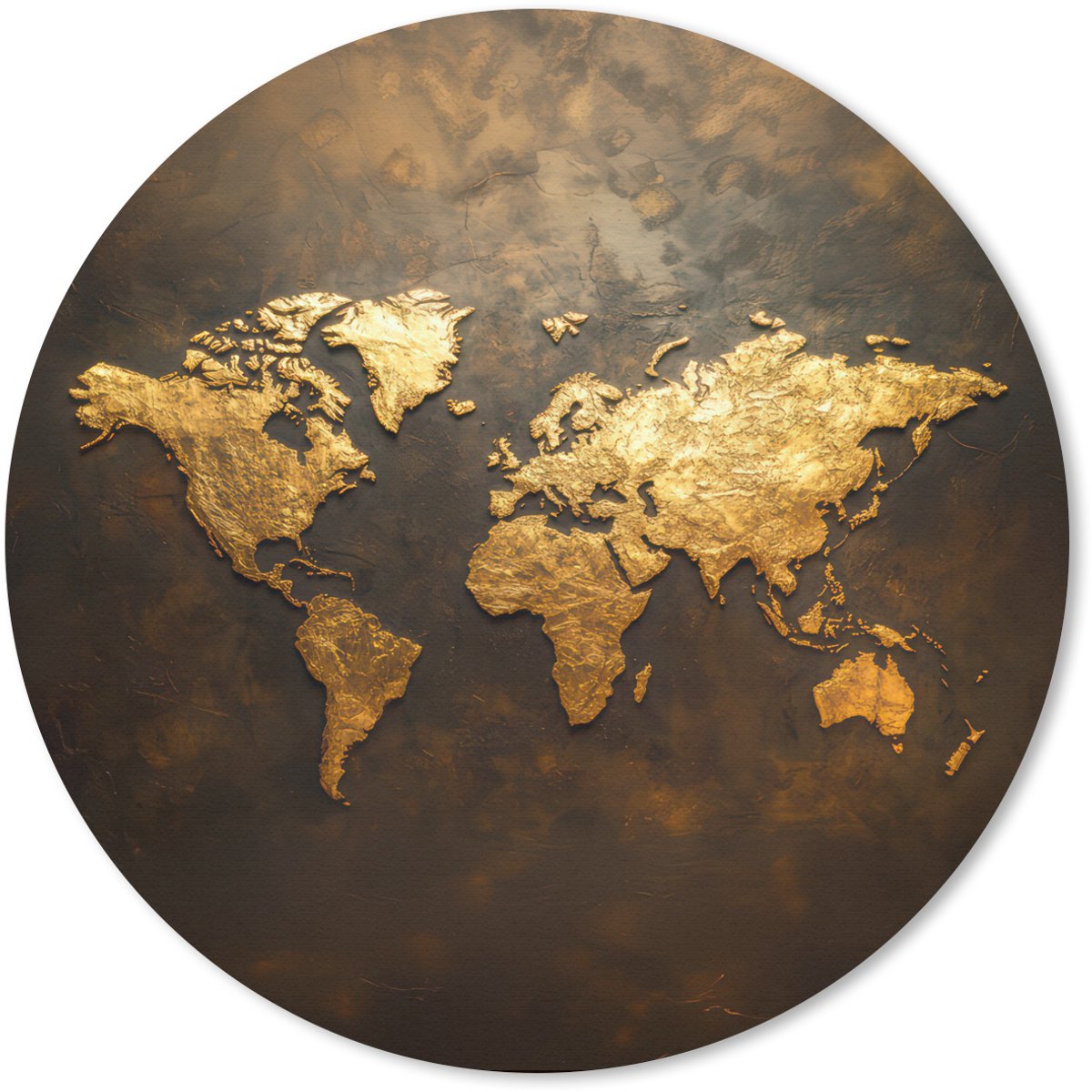 Muismat rond 20x20 cm - Mousepad Wereldkaart - Goud - Roest print - Ronde muismatten