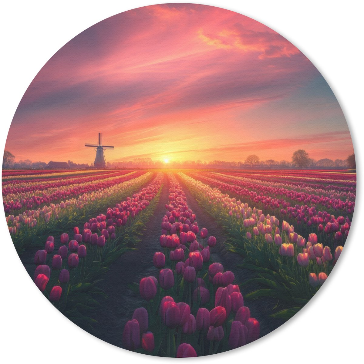 Muismat rond 20x20 cm - Mousepad Windmolen - Zonsondergang - Landschap - Ronde muismatten