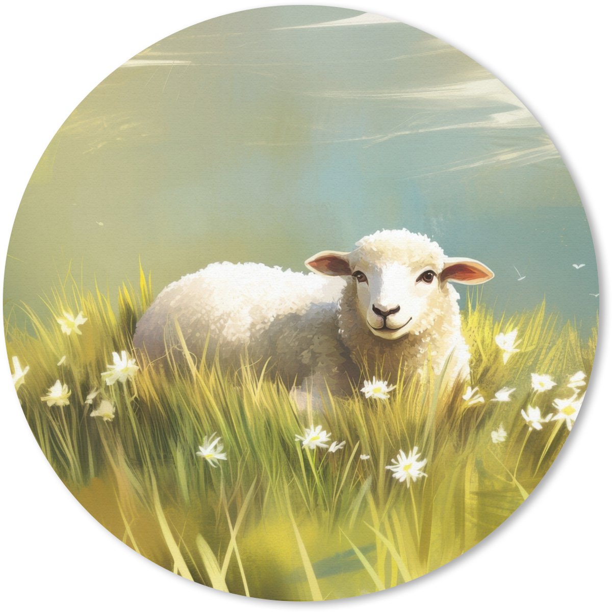 Muismat rond 50x50 cm - Mousepad Schaap - Weide - Groen - Ronde muismatten