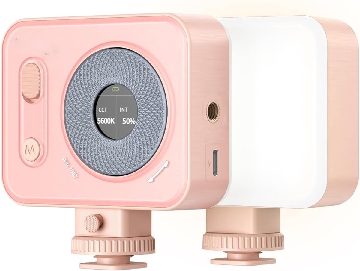 Draagbare LED Video Lamp voor Fotografie – Camera Licht met Koud Schoen Bevestiging – CRI 95+ – Instelbare 2500-6500K Kleurtemperatuur – 5 Speciale Effecten – Vullicht voor Content Creators en Streaming – Roze