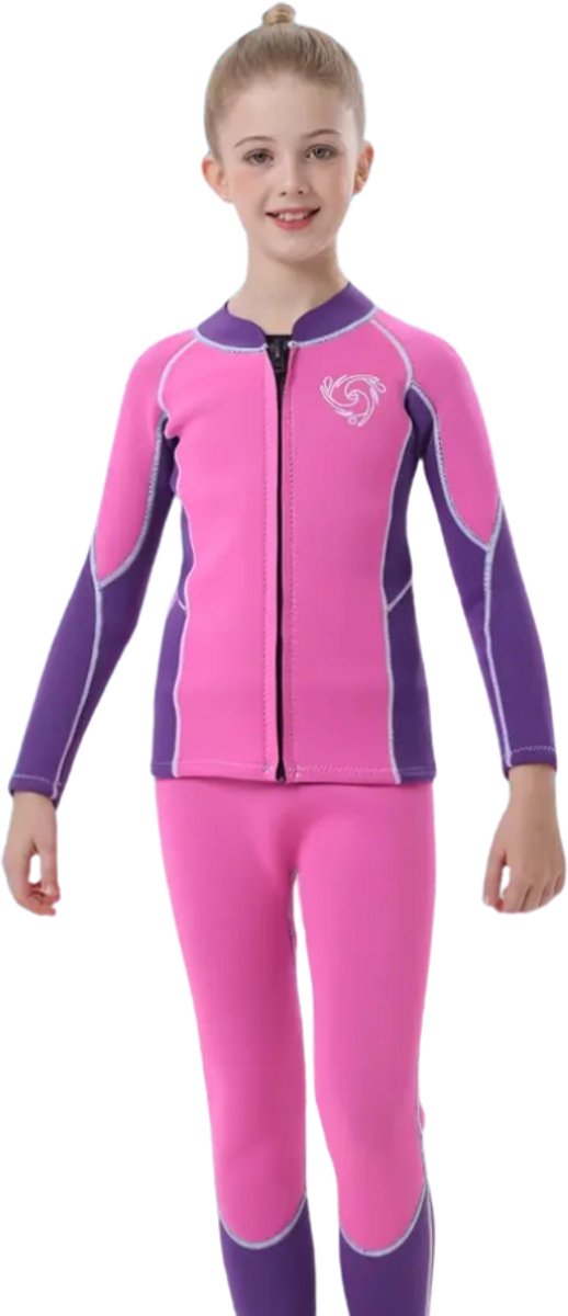 Nivard Wetsuit Kinderen Swimsuit Shorty Surfpak Duikpak Lange Mouw Zwemsuit Roze
