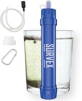 SURVEX Personal Water Filter Straw XL – Filtert 4000L – Waterfilter Survival & Outdoor – BPA-vrij – Noodpakket voor Thuis – Complete Set Waterzuiveringsapparaat – Drinkfles Waterzuivering Outdoor – Waterfles voor Overlevingspakket – Blauw
