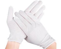 12 paar witte katoenen handschoenen - zachte elastische werkhandschoenen - geschikt voor het controleren van munten en sieraden (XL-wit)