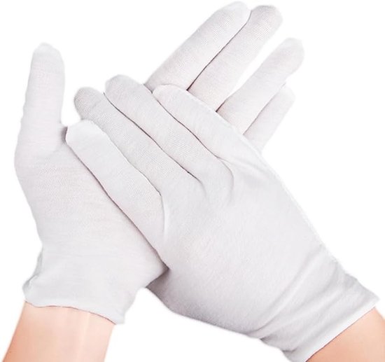 12 paar witte katoenen handschoenen - zachte elastische werkhandschoenen - geschikt voor het controleren van munten en sieraden (XL-wit)