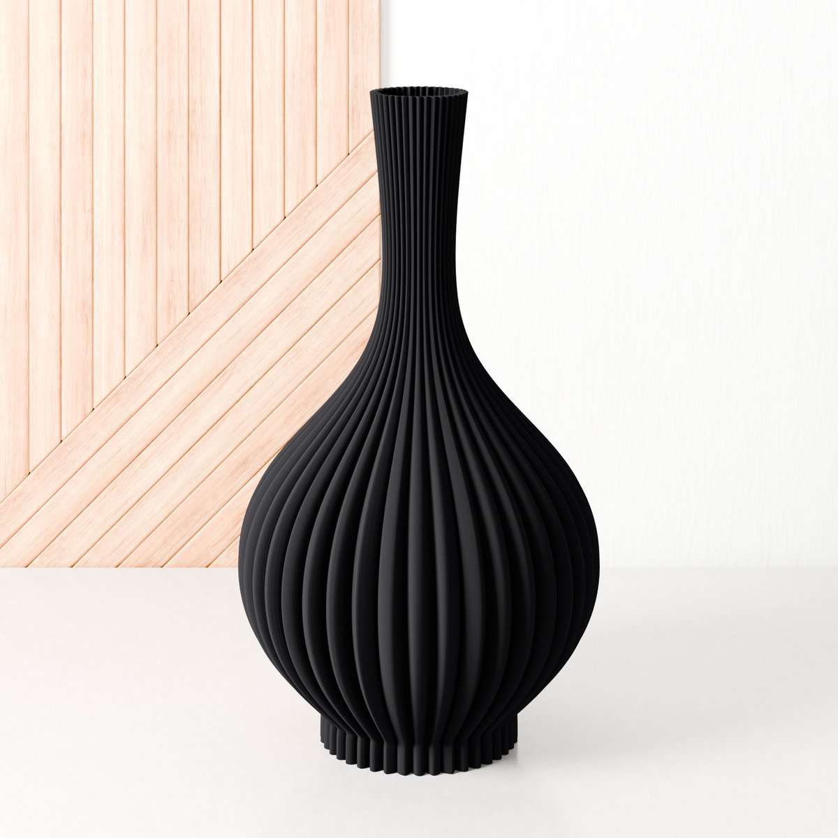 Fleuriek Vaas - Zwart - H40 cm - Vaas voor zijden bloemen of kunstbloemen - Woonaccessoires voor droogbloemen - 3D geprinte vaas van gerecycled kunststof