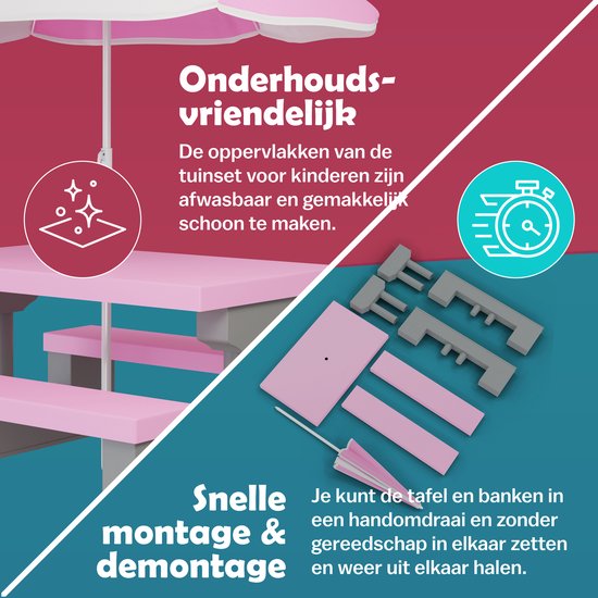 Spielwerk Kinder Tuinset – Incl. Parasol UV-bescherming - Roze Grijs