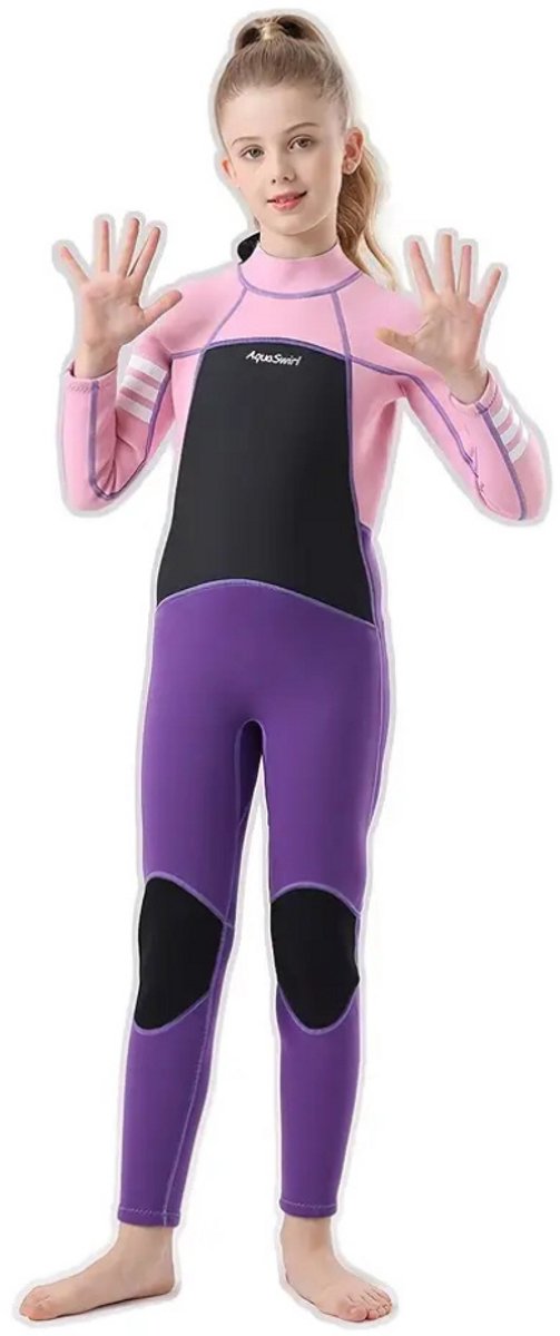 Nivard Wetsuit Kinderen Swimsuit Shorty Surfpak Duikpak Lange Mouw Zwemsuit Paars