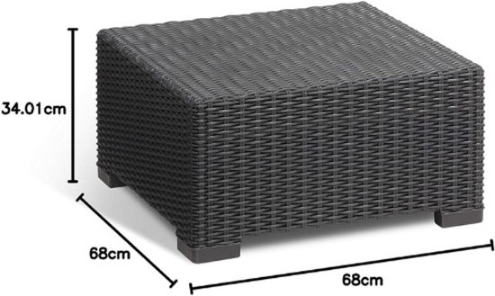 California Allibert by Keter, tuintafel, kunststof, bijzettafel voor tuin, terras en balkon, ronde rotanlook, vierkant, bruin, 68 x 68 x 35 cm