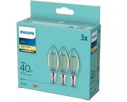 Philips LED Kaarslamp E14 4.3W - 2700K 806lm 230V - Helder - B35 - Vervangt 40W - Warm Wit Licht - 3-pack