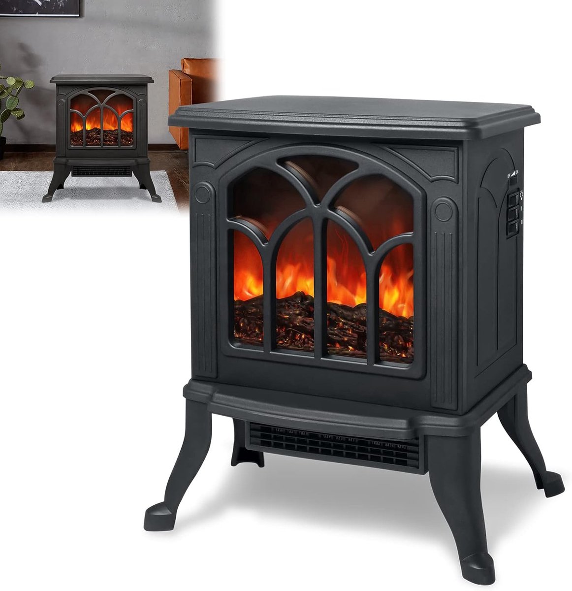 Aufun Elektrische haard - met ventilator - LED vlameffect - vermogen 1500 W - zwart