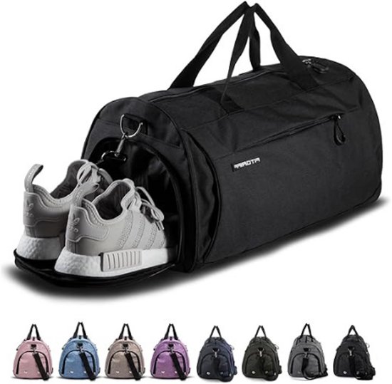 Fitgriff® Sporttas & Reistas V2 met Schoenenvak en Natvak – Travel Bag voor Heren en Dames – Tas voor Reizen, Gym, Fitness en Outdoor (Zwart/Wit, 47 x 25 x 27 cm (Small