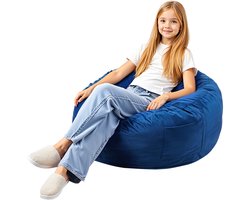 Zitzak, Rond, 3 Voeten, Afneembare en Wasbare Hoes. Gevuld met 25D Traagschuim, Zacht Nederlands Fluweel. Ideaal voor Slaapkamers of Speelkamers, Blauw