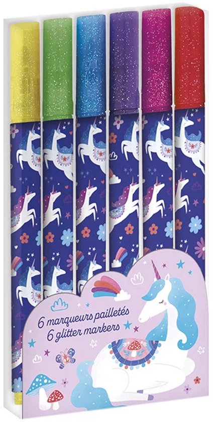 Janod Dreamland - Set Met 6 Unicorn Glitterstiften - Schrijf, Teken En Kleur In Stijl Met Deze Glitter Eenhoornstiften - Perfect Om Magie Toe Te Voegen Aan Tekeningen - Geschikt Vanaf 6 Jaar