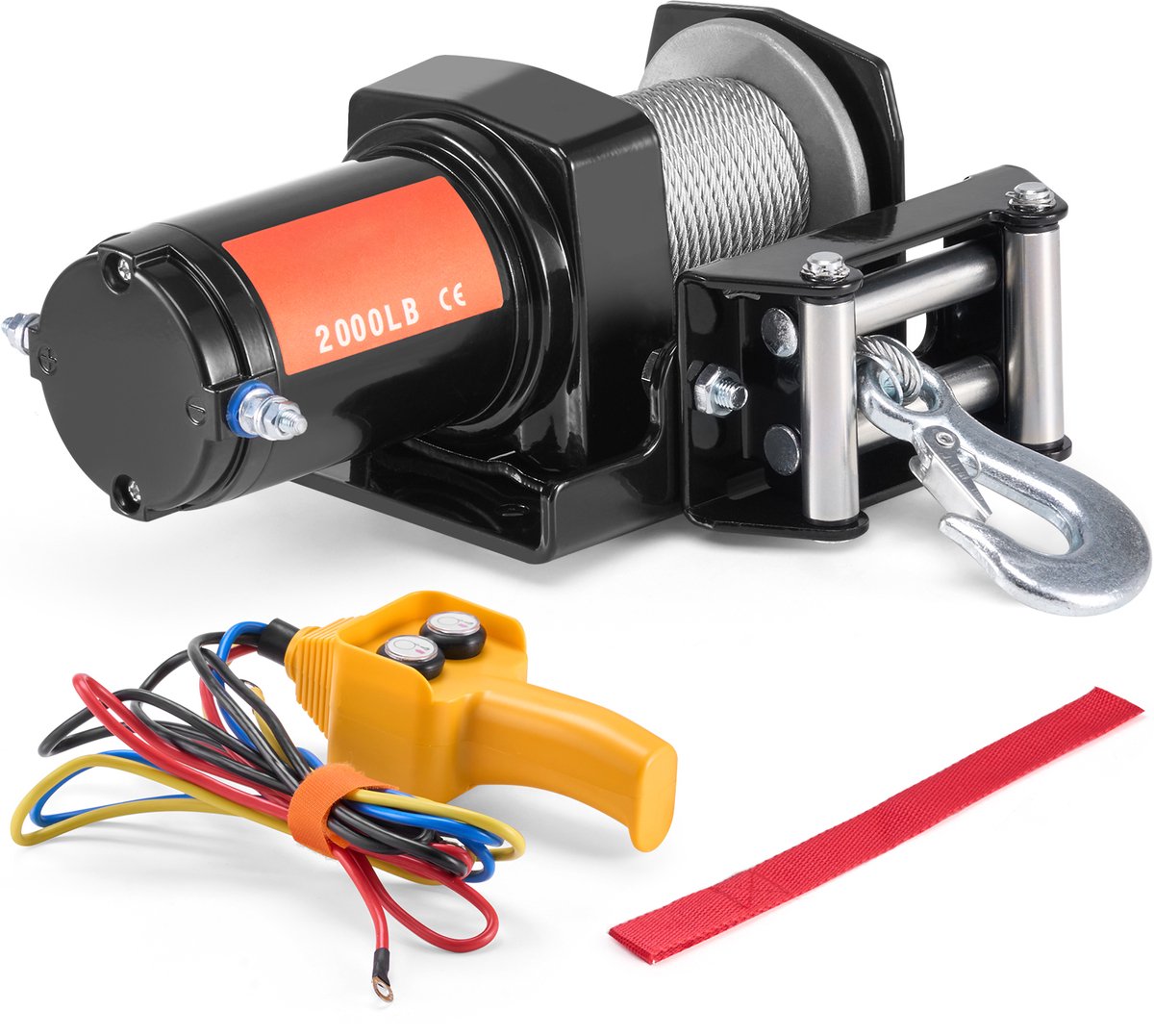 Elektrische Kabellier, 2000 lb, 12 V DC, ATV/UTV, met 39 ft Staalkabel, Afstandsbediening, IP55, Waterdicht, voor off-road Slepen