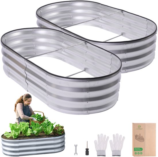 Kit Aiuola Rialzata Zettfuly In Metallo Zincato - 120x60x30 Cm, Verde, Con Bordi Sicuri E Guanti, Per Orto E Fiori