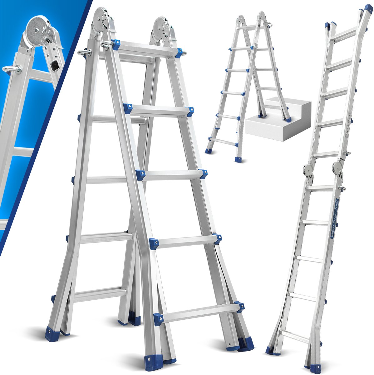 Multifunctionele Ladder - 3-in-1 Aluminium - Veilig Klussen - Lichtgewicht & Draagbaar - 402 cm Max - Zilverblauw