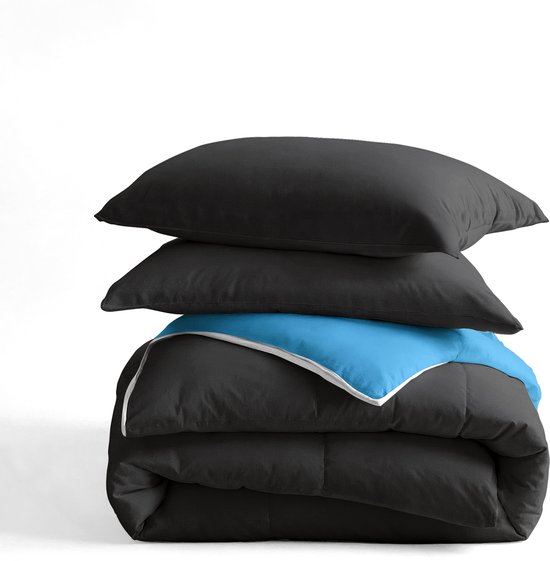 Sleeptime 2 in 1 Omkeerbare Dekbed - Dekbed zonder Overtrek Inclusief Kussenslopen - 200x200 - Zwart/Blauw