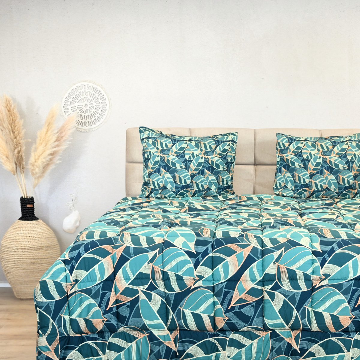 Qiwagu Dekbed met groene plantenprint, dekbed 140 x 200 cm voor 1 Qiwagu Dekbed met groene plantenprint, dekbed 140 x 200 cm voor 1