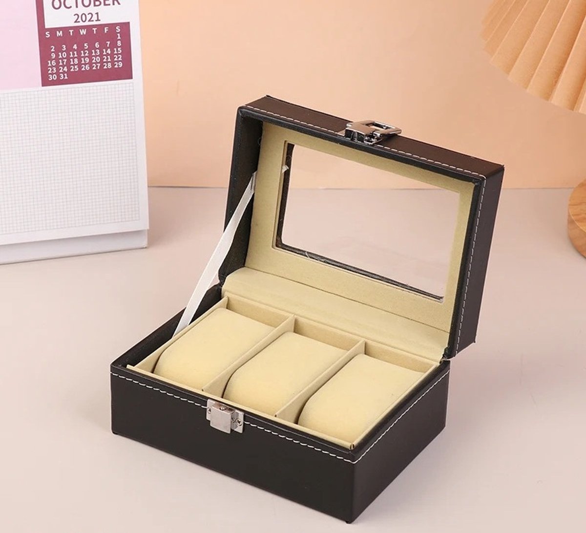WiseGoods Premium Horlogebox Met 3 Vakjes Voor Horloges - Opbergbox - Horloge Doosje - Cadeau - Opbergdoos - Opberg Doos Zwart