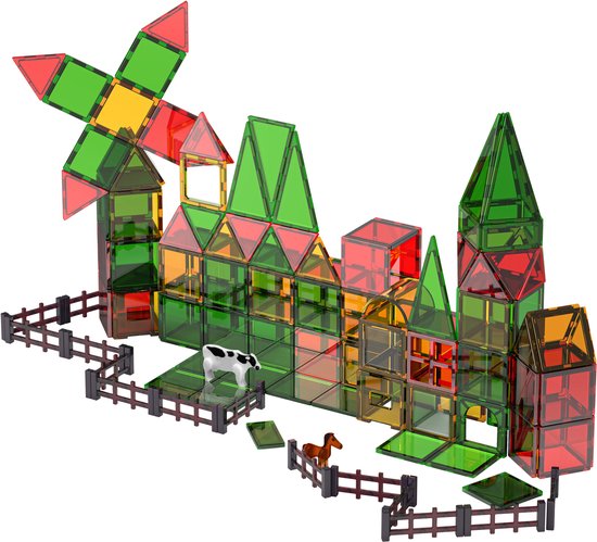 Foto: Magnetic tiles magnetisch speelgoed 80 stuks boerderij magnetische tegels educatief constructie montessori bouwstenen bouwblokken magna wereld kinderen voor 3 4 5 6 7 8 jaar olvy