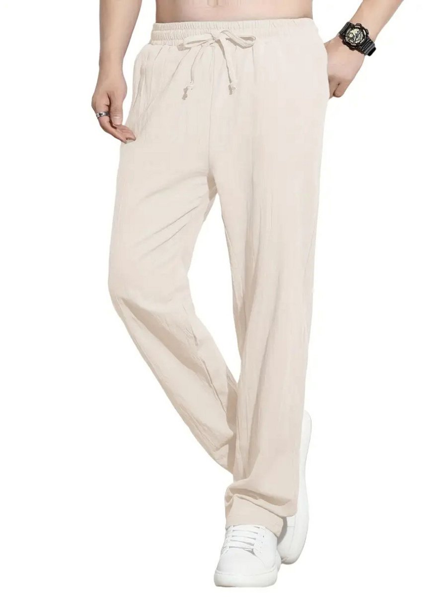 Nivard Linnen Broek Heren Zomerbroek Volwassenen Lange Broek Pantalon Strandbroek Zomer Ibiza Stijl 2 Stuks Beige